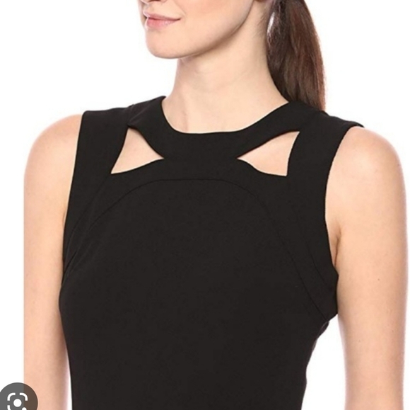 Calvin Klein Black Sheath Midi Sleeveless Dress Front Cutouts back zipup size 2 - Picture 4 of 15